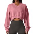 thumbnail image 2 of aidice Cropped Sweatshirts for Women V Neck Long Sleeve Hoodless Loose Drop Shoulder Athletic Pullover Tops, 2 of 8