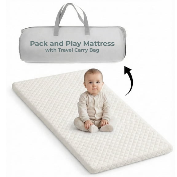 Pack and Play Mattress w/ Travel Carry Bag, Playard Mattress 38"x26" Pack N Play Mattress Topper Washable Waterproof Cover. Hypoallergenic 1.5" Thick