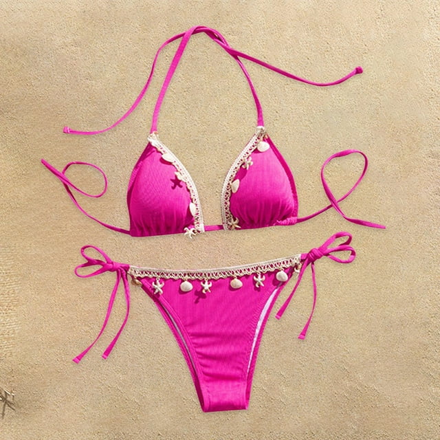 UPPADA Womens High Waisted Bikini Set Tie Knot High Rise Two Piece Swimsuits Bathing Suits V Neck Swimwear Drawstring Tummy Control Swimsuits Tie Back Elegant Summer Bathing Suit Hot Pink,XL