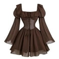 thumbnail image 2 of QATAINLAV Medieval Renaissance Mini Dresses for Women Vintage Corset Halloween Costume Smocked Back Chiffon Long Sleeve Dress, Brown, XL, 2 of 4