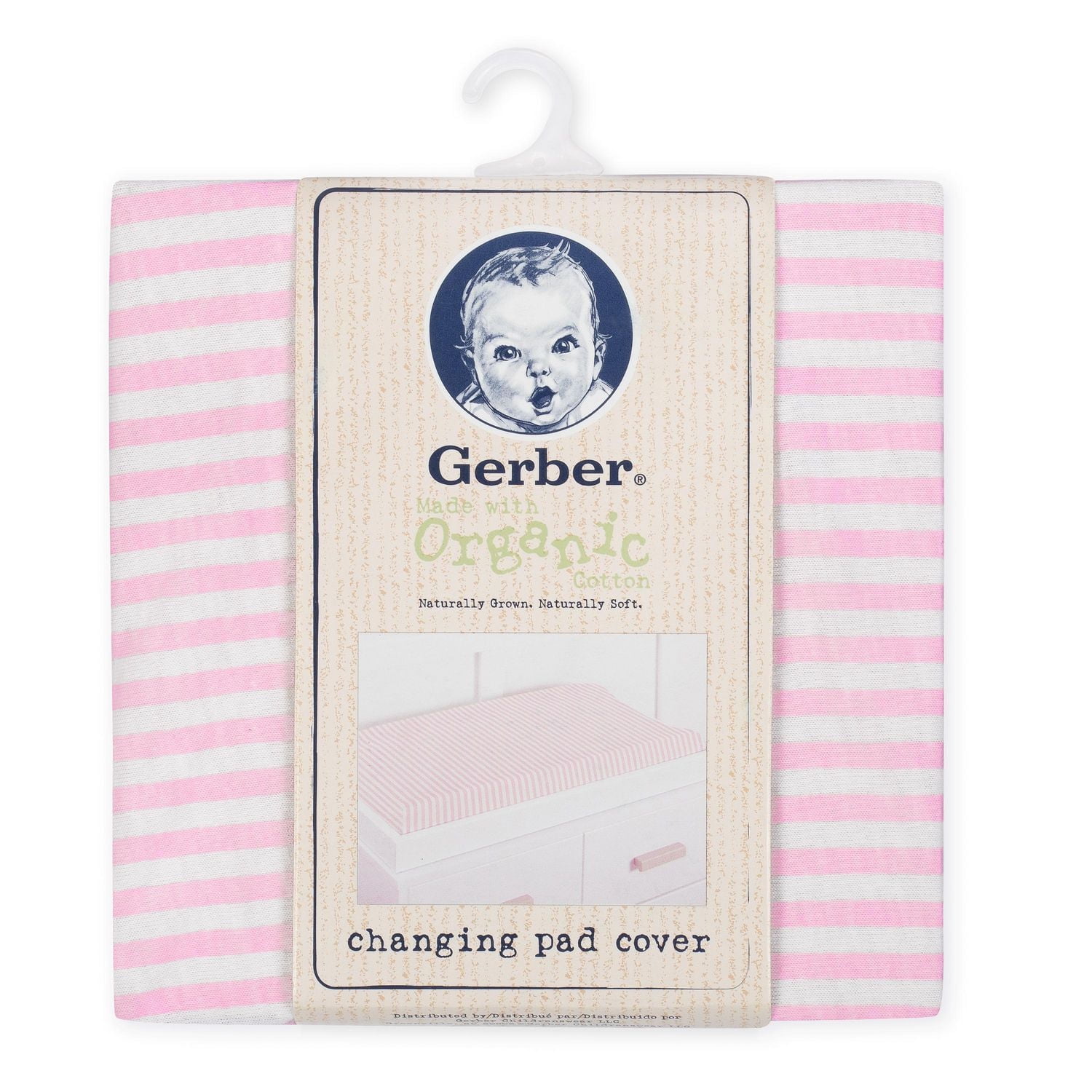 Gerber Organic Changing Pad Cover, Pink/Ivory Stripe