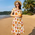 thumbnail image 4 of Zufioo Orange Autumn Leaves Print Women's Short Sleeve Dress, Elastic Round Neck Pullover A-line Knee-length Dress, Suitable for Party, Vacation, Leisure, 4 of 6