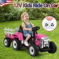 thumbnail image 3 of Lohoms 12V Ride On Tractor, Electric Rugged 6-Wheeler Ride-On Car With Trailer for Kids, 25W Tread Tire, Remote Control, Lights, Pink, 3 of 10