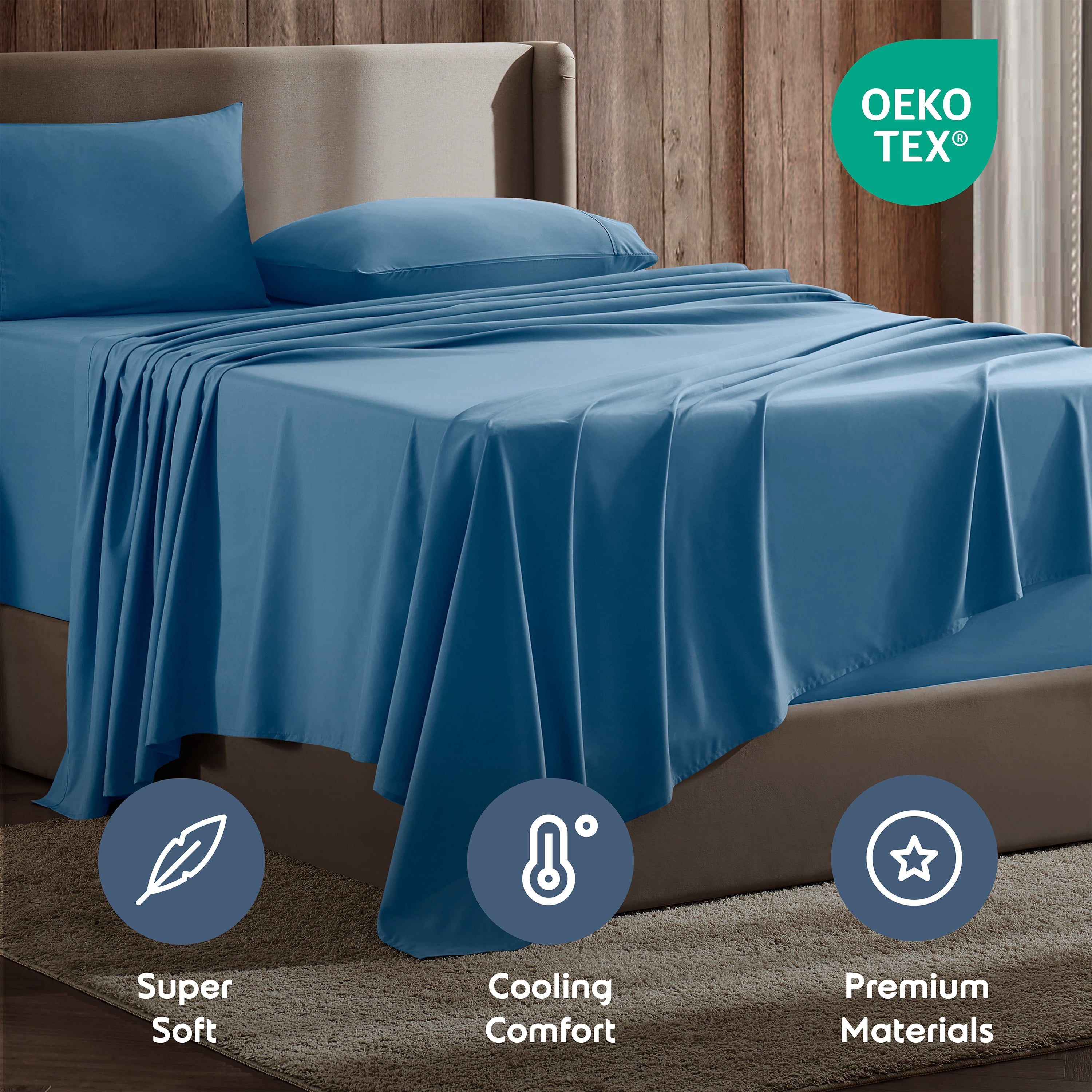 LammaLoe Extra Deep Pocket California King Sheets Set, 4 Piece, Fits 18"-24" Mattress, Breathable & Extra Soft Bed Sheets, Blue Heaven