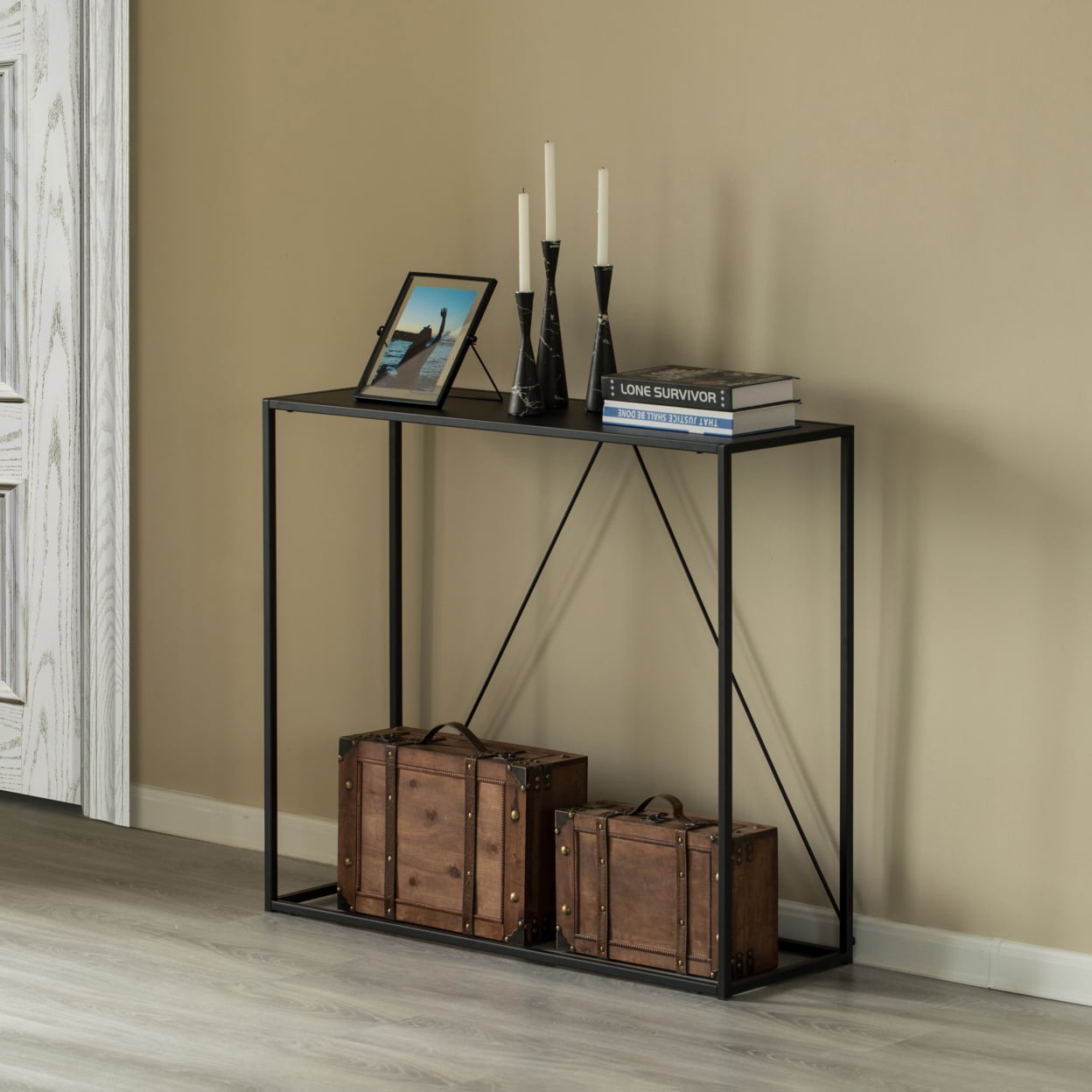 Fabulaxe QI004188.BK Modern Display Metal Console Table, for Dining, Entryway and Hallway, Black