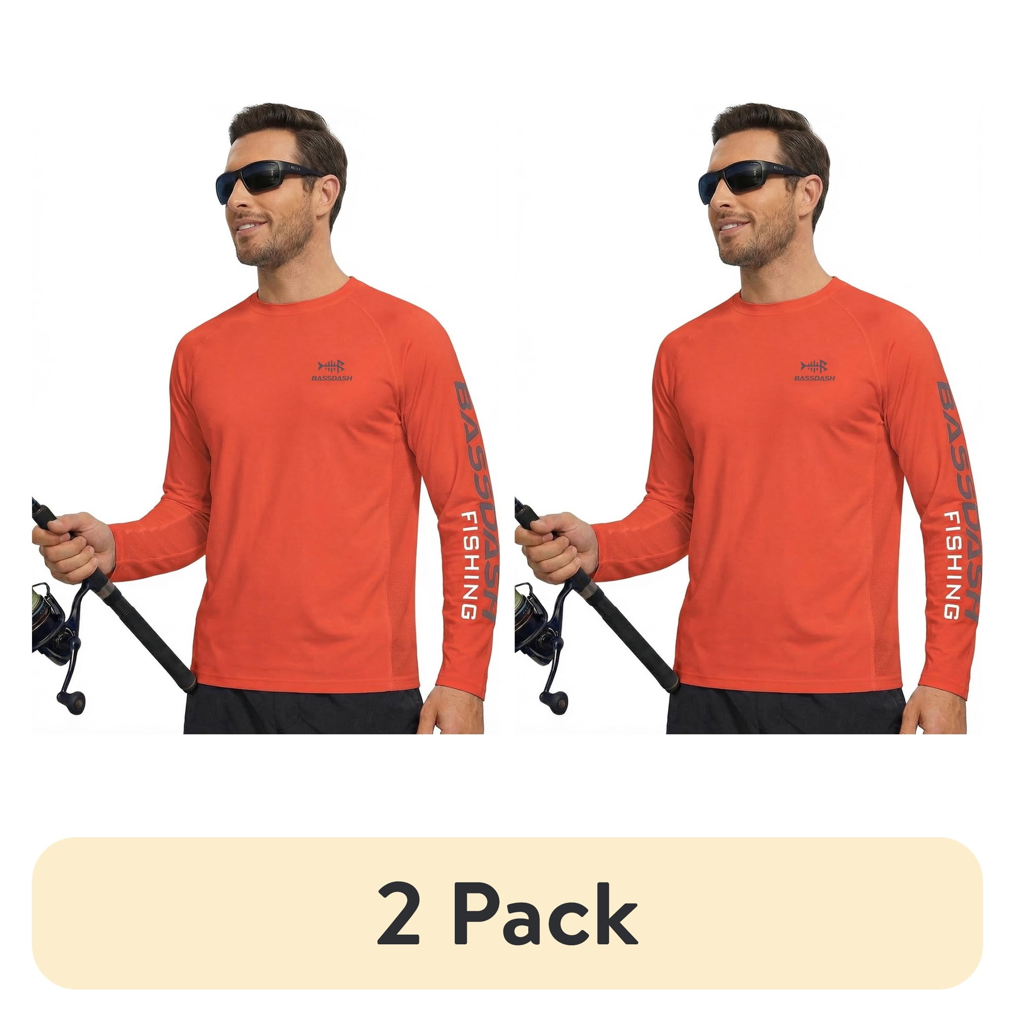 (2 pack) Bassdash Fishing T Shirts for Men UV Sun Protection UPF 50+ Long Sleeve Tee T-Shirt