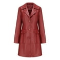 thumbnail image 2 of Women's Mid-Length Leather Trench Coat, Long Sleeve Faux Leather Jacket, Classic Faux Leather Coat, Casual Outerwear, Office Wear Coat Wine XXL, 2 of 3