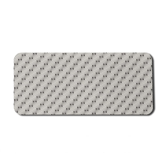 Japanese Computer Mouse Pad, Traditional Art Style Abstract Geometric Lines Culture Soft Motif, Rectangle Non-Slip Rubber Mousepad X-Large, 35" x 15" Gaming Size, Ivory Dark Taupe Grey, by Ambesonne