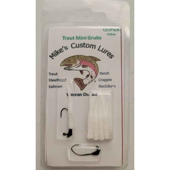 Mike's Custom Lures Trout Mini Grub 1/64 Oz. White 12 Count, Fishing Lures