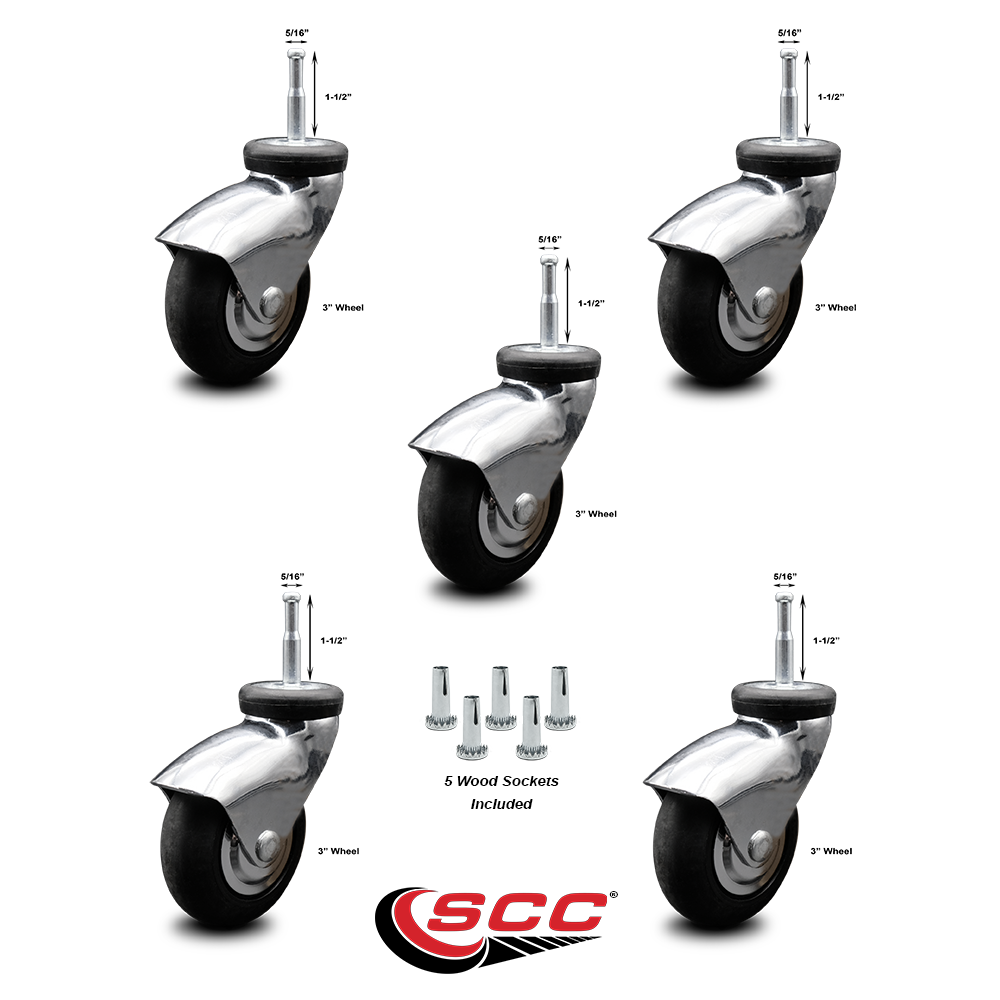 Service Caster Bright Chrome Hooded 3 Inch Swivel Neoprene Rubber
