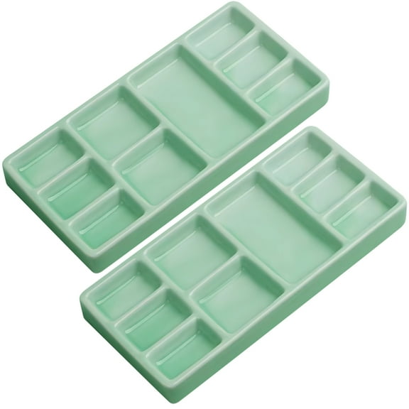 Ceramic Watercolor Palette Mixing Tray Set, 7 in Green Porcelain Palette for Watercolor Painting, Grid Compartments Design, Pack of 2