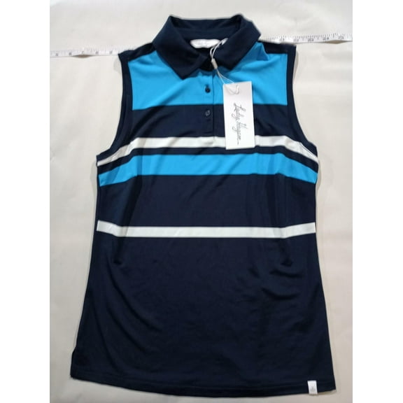 Walter Hagen Womens Stripe Sleeveless Golf Polo Blue Multi Stripe Size XS NWT