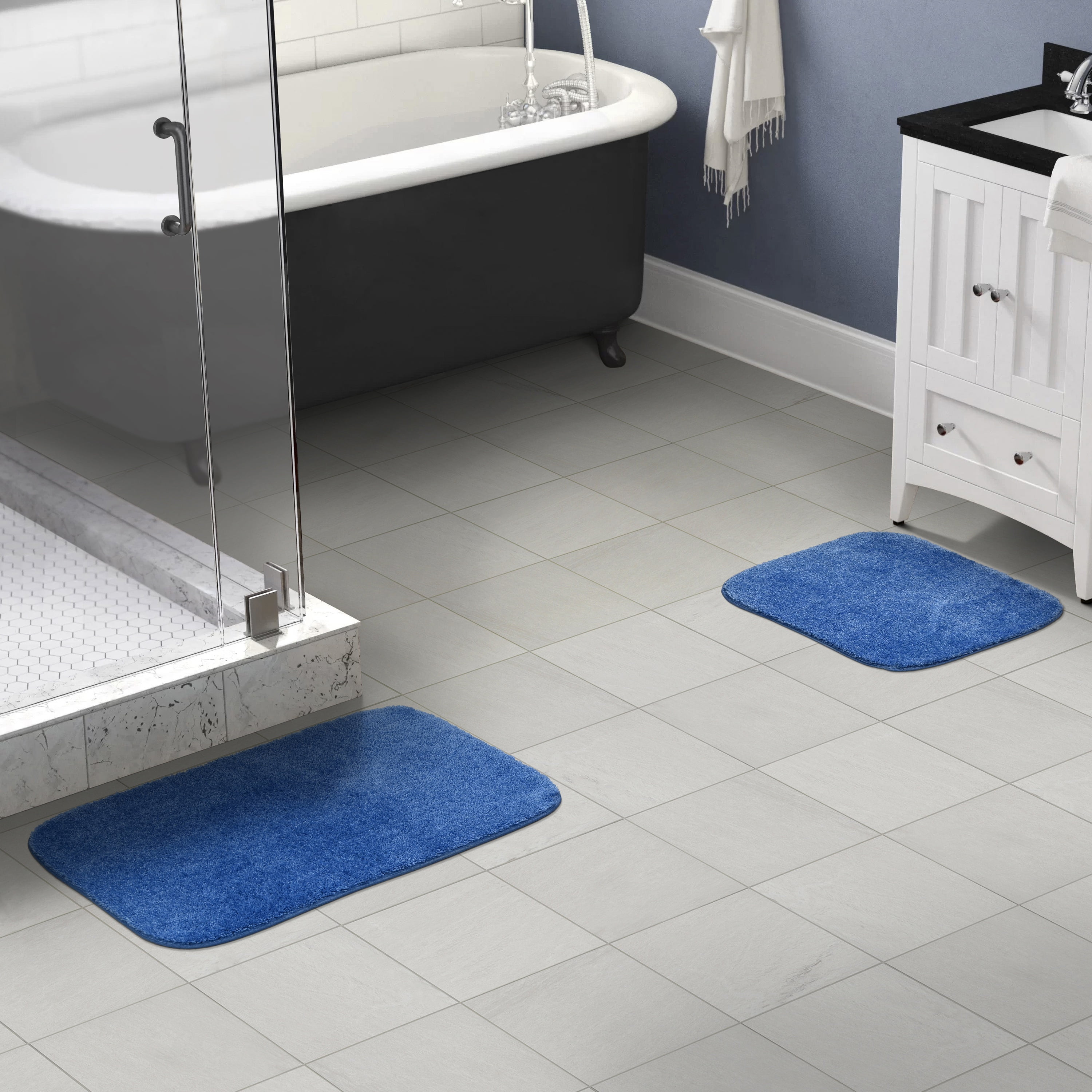 Garland Rug Traditional Washable Bath Rug Set, 2 Piece Set (17"x24" Bath Rug, & 21"x34" Bath Rug) Electric Blue