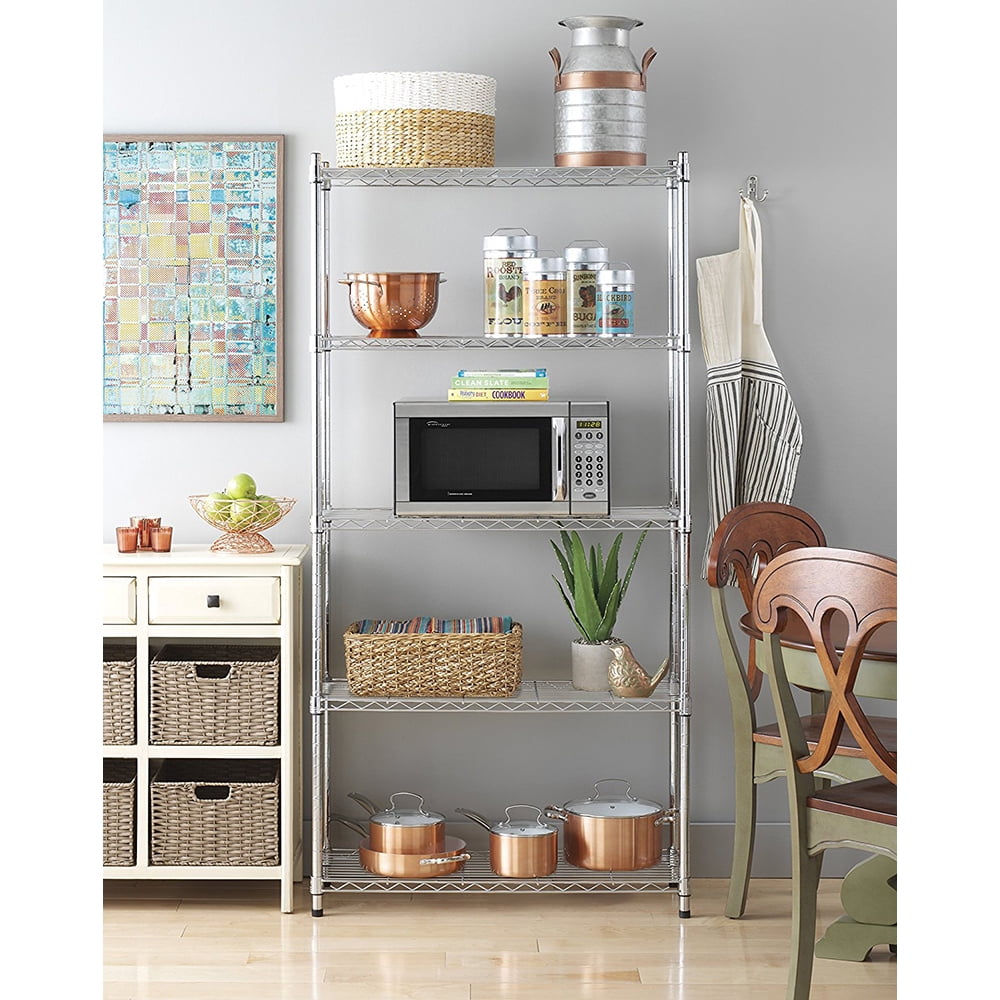 Whitmor Adjustable 36"W x 14"D x 72"H 5-Shelf Freestanding Storage Shelves, Chrome, Adult Use