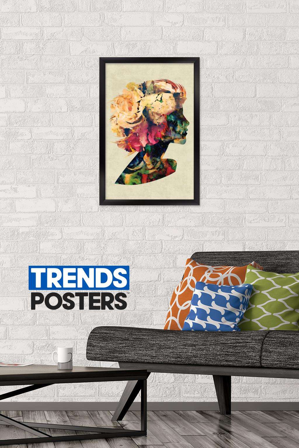 Floral Portrait of Woman Wall Poster, 14.725" x 22.375", Framed