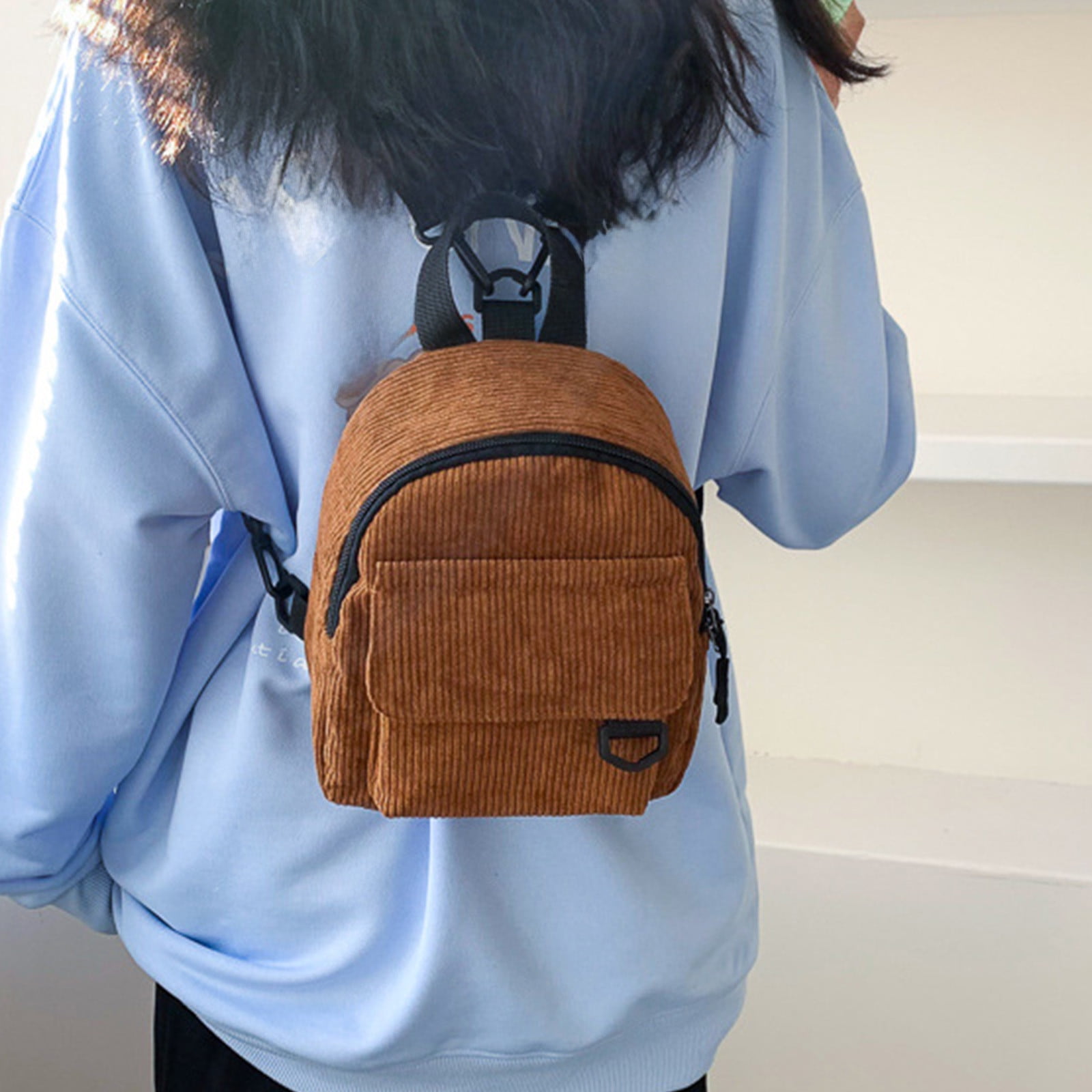 Small Corduroy Backpack for Women - Cute Mini Aesthetic Bookbag Purse Small Mini Backpack Purse for Women Travel Corduroy Bag for  main image 2