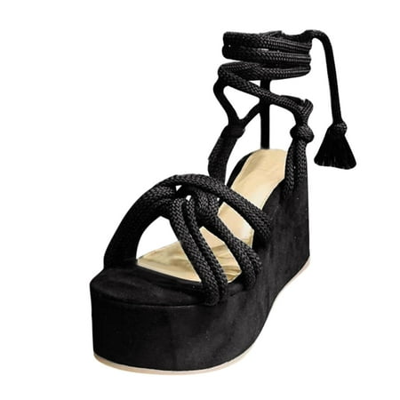 

iOPQO Women s slipper Toe Wedge Sandals And Open Women Heeled High Breathable Summer Strap Heeled Fashion Spring Women s Slipper Fashion spring and summer Black 37