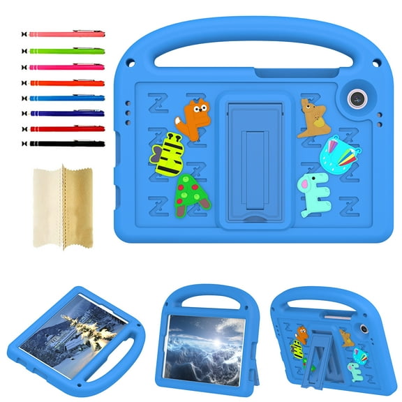 for Samsung Galaxy Tab A9  11.0" 2023 SM-X210 / SM-X215 / SM-X216B Silicone Kids Friendly Shockproof Cute Case with Handle Grip, Heavy Duty Multiple Angles Kickstand Rugged Cover, Blue
