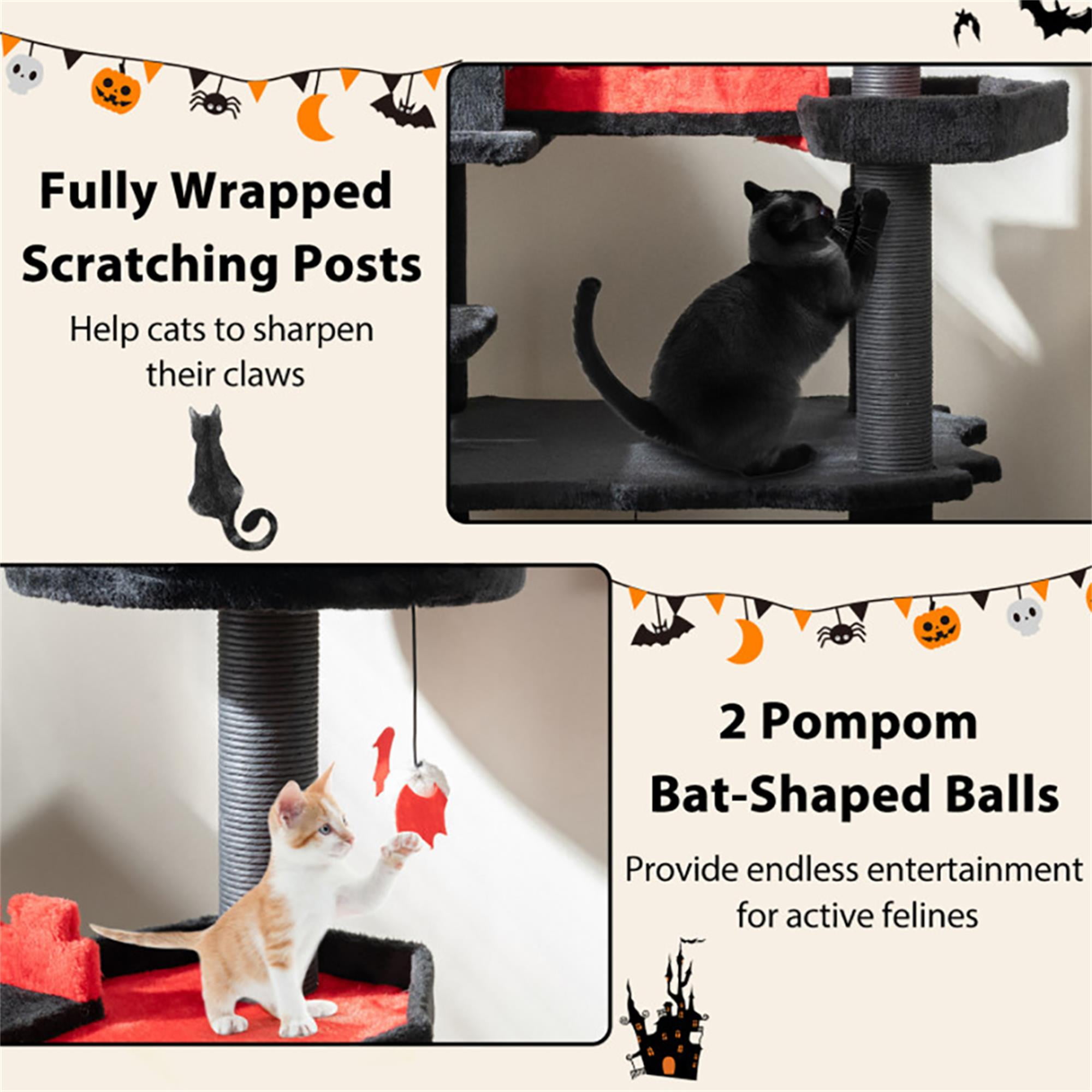 Pefilos 67" Tall Gothic Cat Tree for Large Cats, Cat Tower with Sisal Scratching Posts, Bat-Shaped Hanging Ball, Multi-Level Spooky Cat Condo, Black Pefilos 67" Tall Gothic Cat Tree for Large Cats, Cat Tower with Sisal Scratching Posts, Bat-Shaped Hanging Ball, Multi-Level Spooky Cat Condo, Black