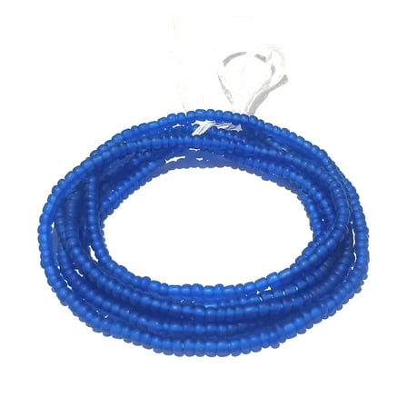 Frosted  Blue Glass Waist Beads, 42-Inch Tie-On Cotton Strand