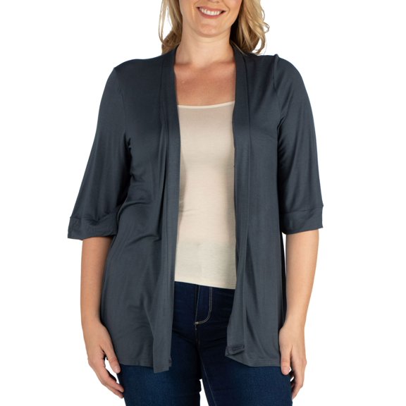 Womens Plus Size Open Front Cardigan Charcoal 3XL