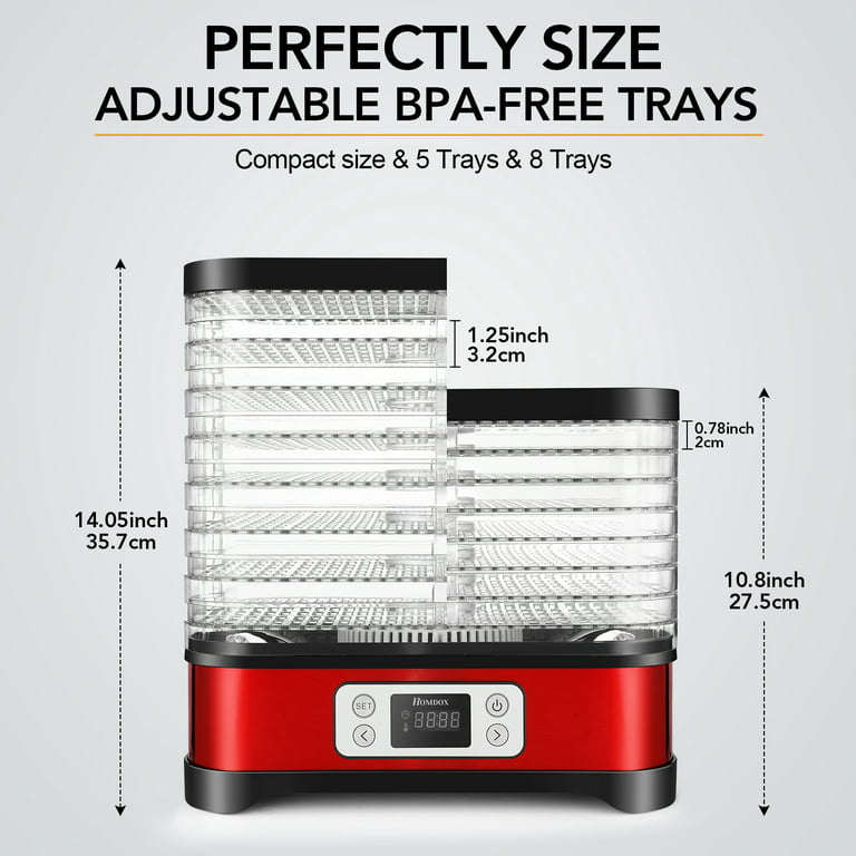 Food Dehydrator Machine 13.5 inch 8 Trays, Red