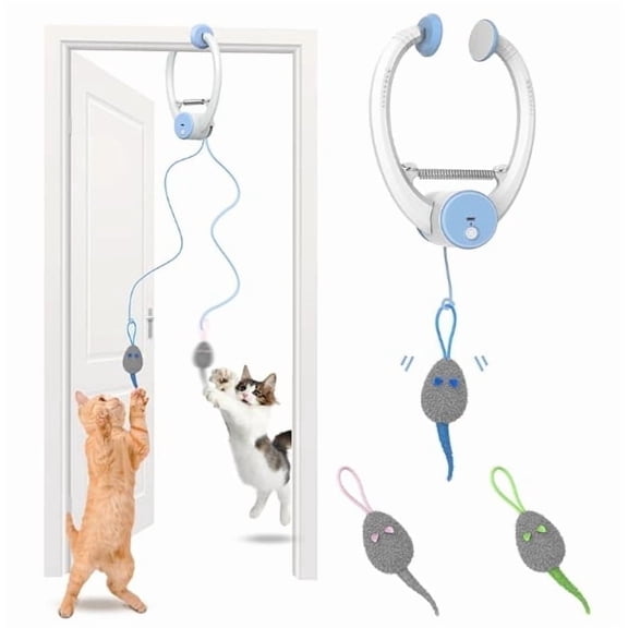 Door Hanging Auto-Rebound Cat Toy, Retractable Kitten Teaser with 3 Catnip Mice, Interactive Pet Play Toy for Indoor Cats,self-play cat toys