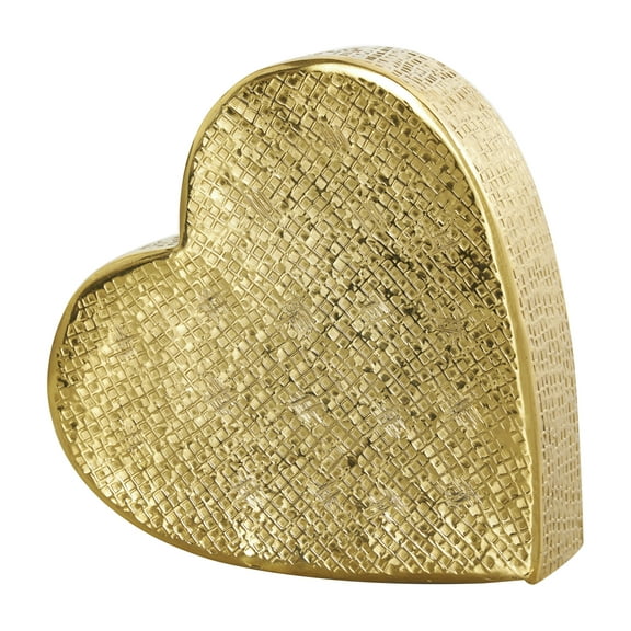 9" x 9" Gold Aluminum Slanted Heart Sculpture with Cube Textured Exterior, by DecMode