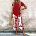 thumbnail image 4 of Snorda Pants Set for Women Short Sleeve Irregular Hem Top High-Waisted Leaf Print Capris Pants Summer Ladies Casual Matching Loungewear Outing Set, 4 of 6