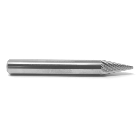 HELONGCO Single Cut Cone Pointed End 1/4" x 1/2" Carbide Burr Bit, 1 Piece