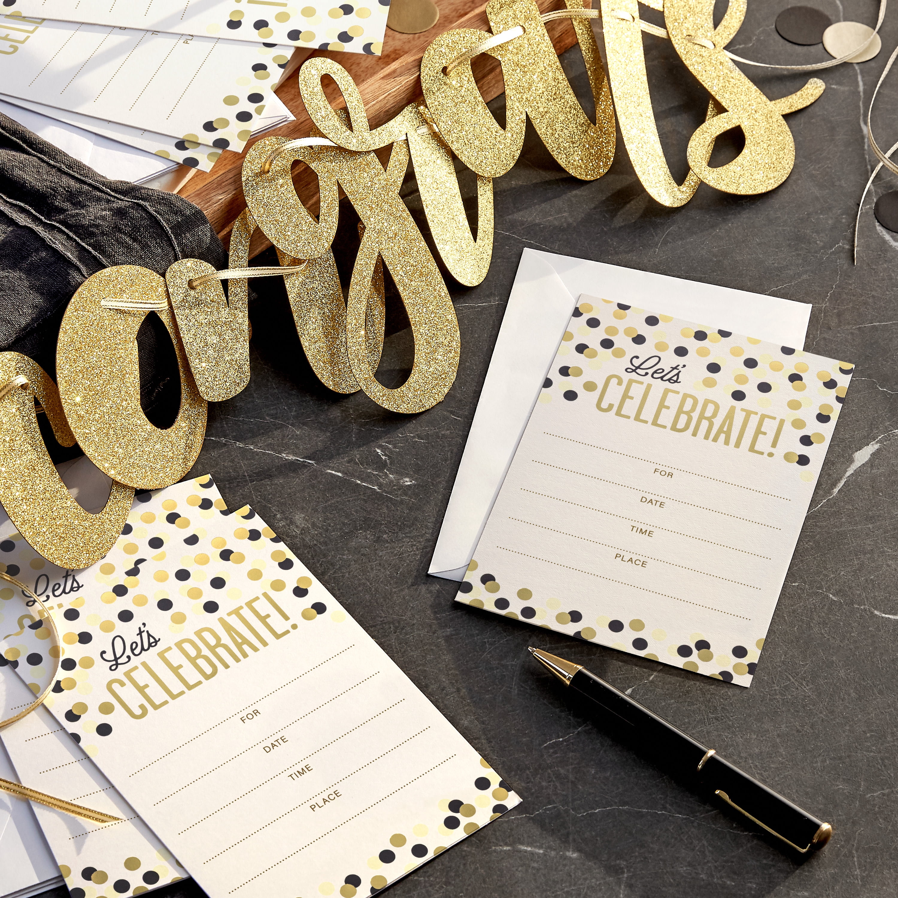 Hallmark Fill-in-the-Blank Party Invitations (Let's Celebrate Gold Dots), Pack of 20