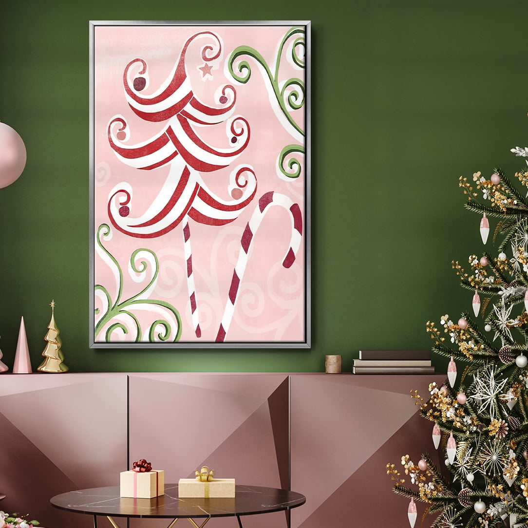 Candy Cane Holiday I - Framed Gallery Wrapped Holiday Canvas - 25 x 37 - Silver Frame