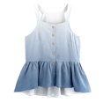 thumbnail image 4 of Gibobby Top informal para mujer, blusa de color liso, sin mangas, plisado, con volantes, botón en el dobladillo, sin mangas, camiseta sin mangas(Azul,M), 4 of 5