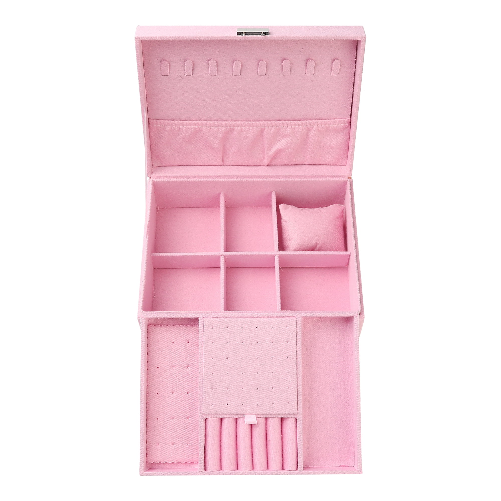 Unique Bargains Velvet Jewelry Box Organizer 2 Layer Jewelry Display Storage Holder Pink