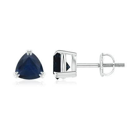Sapphire Trillion Earrings - September Birthstone Earrings - Double Claw-Set Trillion Sapphire Stud Earrings in 14K White Gold (5mm Blue Sapphire) - SE1094S-WG-A-5