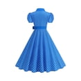 thumbnail image 3 of longantii 1950s Dresses for Women Polka Dot Retro Swing Dress Relaxed Fit Collared Cap Sleeve V-Neck Midi Dress Cocktail Tunic Causal Dress Blue 2XL, 3 of 5