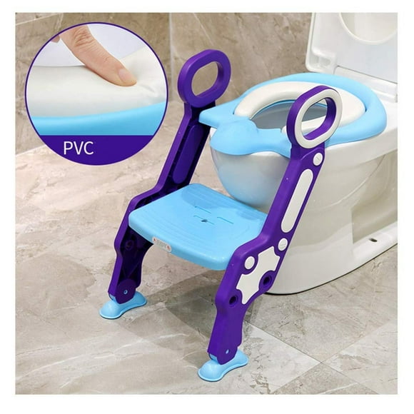 Toytexx Potty Toilet Seat Adjustable Baby Toddler Kid Toilet Trainer with Step Stool Ladder for Boys and Girls-Blue-Purple Pattern