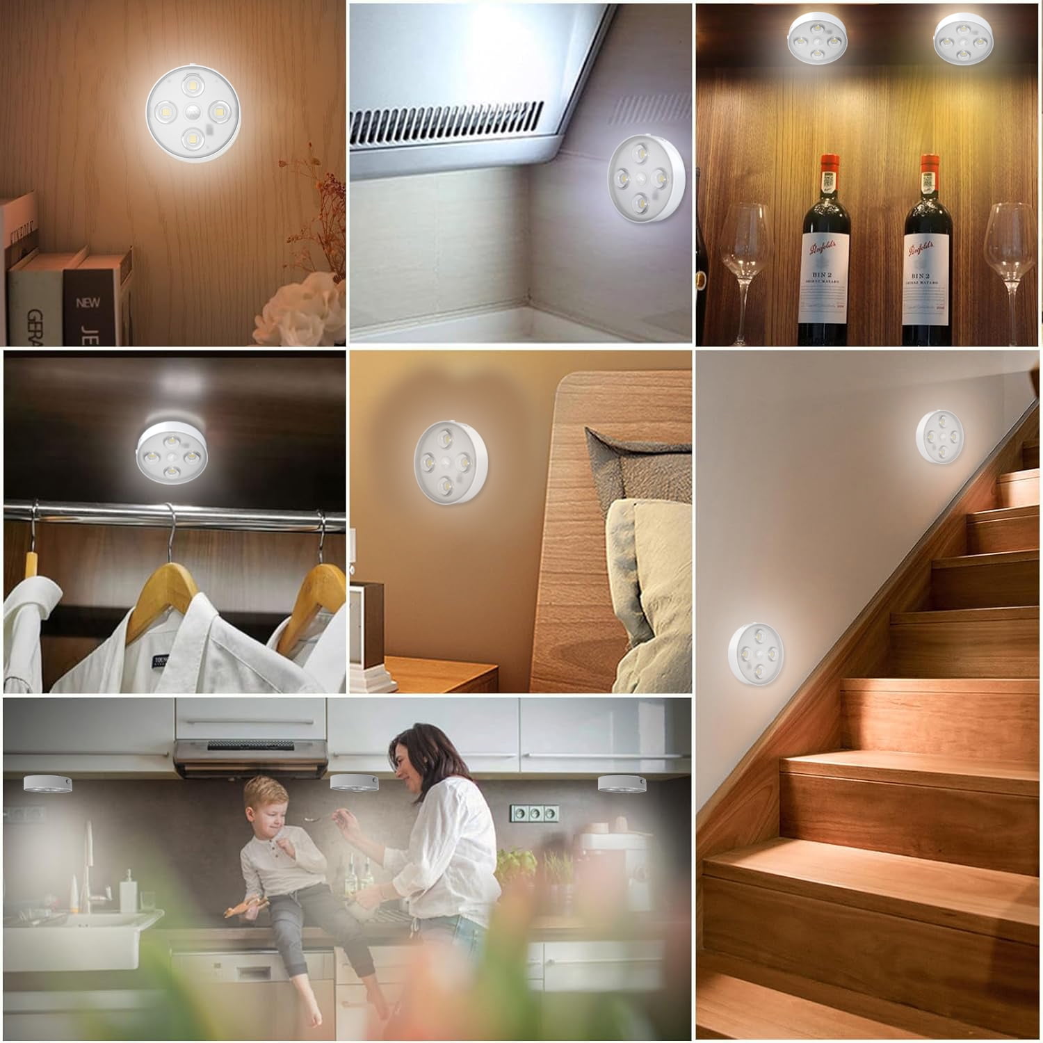 6 PCS Dimmable LED Under cabinet Light With Remote Control, 3-color Dimmable, Night Light, Rechargeable Battery-powered For Walls, Closets, Closets, Cabinets, Staircases