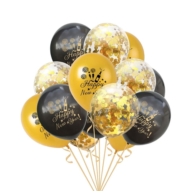 KAKOWELY Juego de 15 globos de látex para Año Nuevo, decoración para fiestas, confeti impreso, adornos decorativos de fondo, suministros para fiestas.