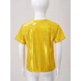 thumbnail image 3 of MSemis Kids Girls Boys Shiny Metallic Jazz Hip Hop Modern Ballet Dance Tops Short Sleeve T-Shirt Gold 140, 3 of 7
