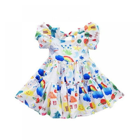 

EleaEleanor Children s Cute Graffiti Dress Girls Summer Backless Dress Children s Skirt