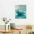thumbnail image 3 of JRXY  Teal Water Lily Wall Art, Abstract Boho Floral on Teal Ocean Canvas Wall Art, Fantasy Zen Spa Art Wall Art for Living Room Bedroom Bathroom Home Decor Ready to Hanging 16x20 in, 3 of 5