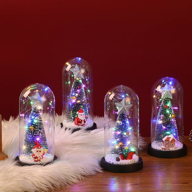 Luz nocturna de árbol de Navidad brillante con domo de cristal - Decoración y regalo navideño de escritorio