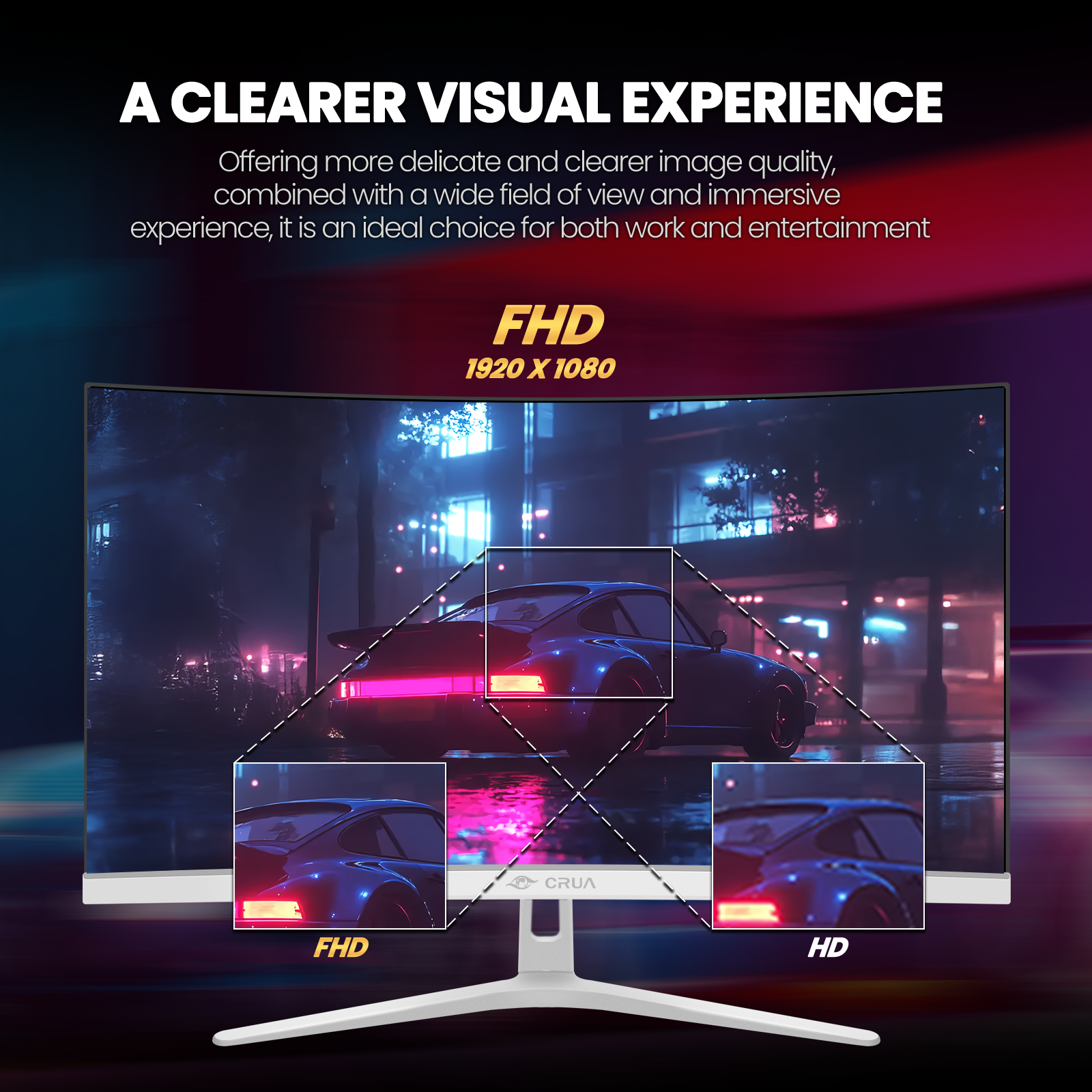 Crua 27" Curved Gaming Monitor 100Hz FHD, White photo 7