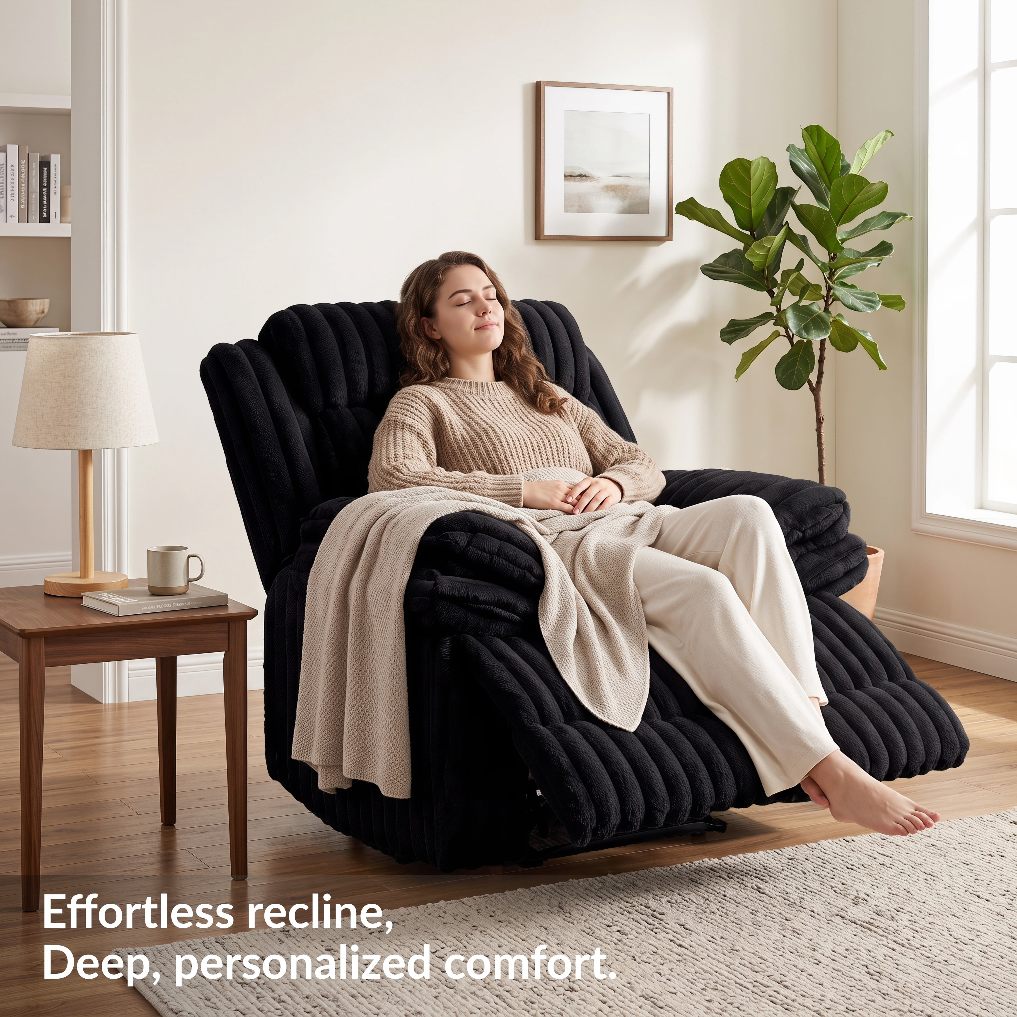 Roundhill Furniture Ardello Manual Rocker Recliner with Wide-Wale Corduroy Upholstery, Black