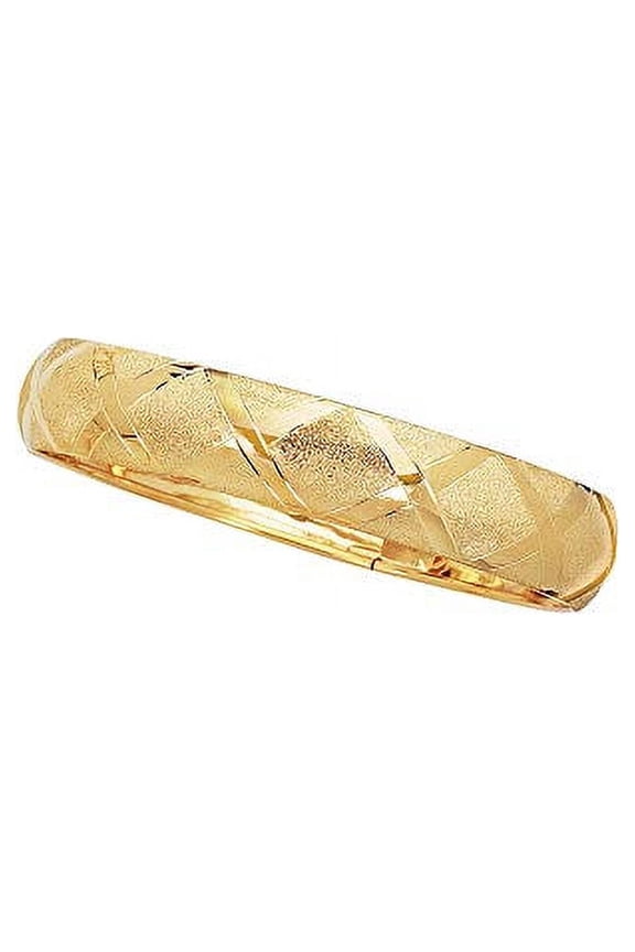 JewelStop 10K Yellow Gold 12mm Shiny High Dome Flex Bangle Diamond-Cut Pattern - 8 Inches, 7.7gr.