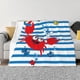 thumbnail image 1 of Balery Red Funny Crab on Blue Stripe Manta de Franela con Dibujo, Lujo Ultra Suave y Cálido, Antipelusa y Resistente a las Arrugas para Cama, Sofá, Camping -60"x50", 1 of 6
