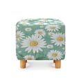 thumbnail image 2 of SCRAWLGOD Daisy Floral Print White Cyan Ottoman Cover Square Stretch Ottoman Covers Thick Square Ottomans Slipcovers Soft Storage Ottomans Foot Rest Cover with Elastic Bottom, 2 of 7