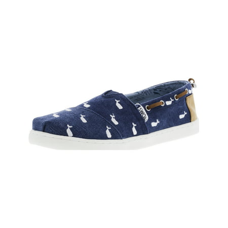 Toms Bimini Canvas Navy Whale Embroidery Ankle-High Flat Shoe -