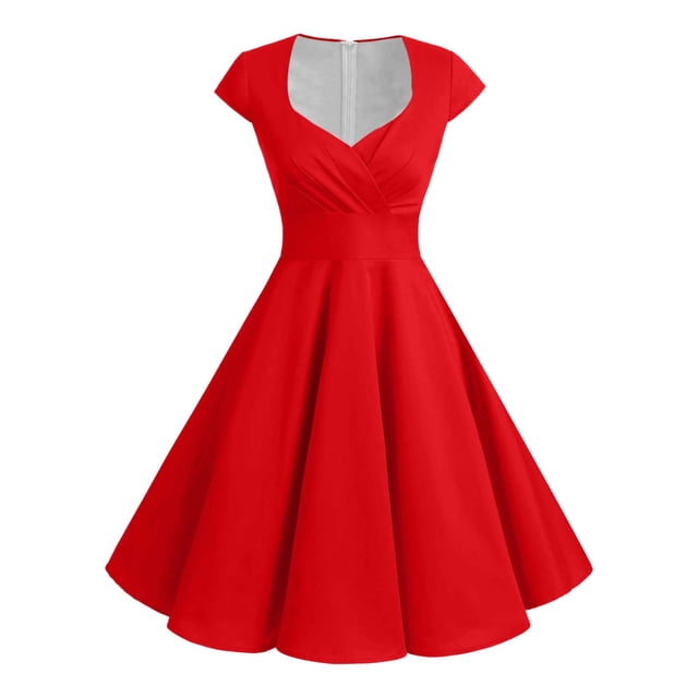 Vestido retro de fiesta liso para mujer: diseño informal de corte A, cintura alta para diversas ocasiones, tallas S-XXL.